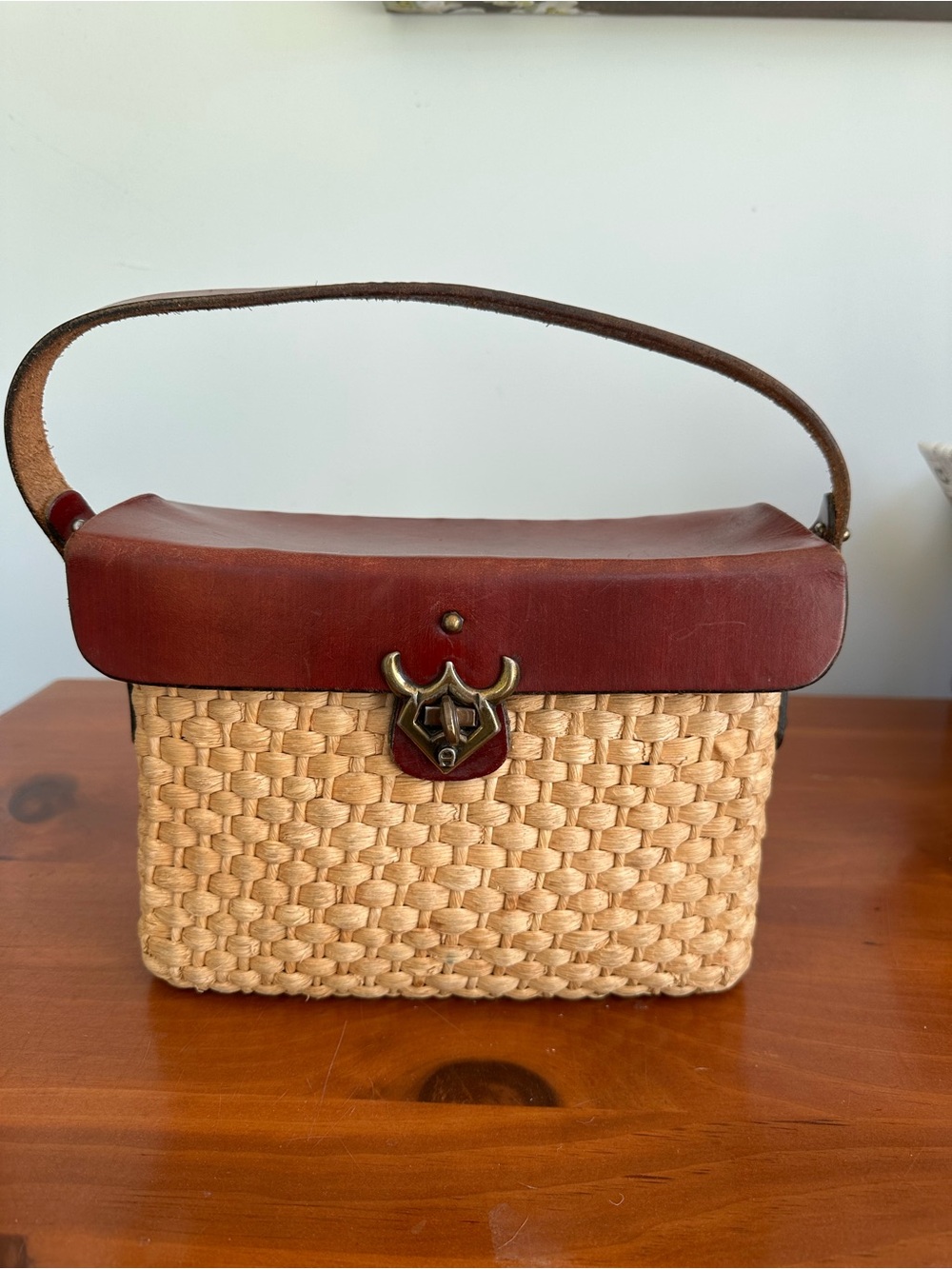 Vintage Etienne Aigner Straw Rattan Hand Bag 1960